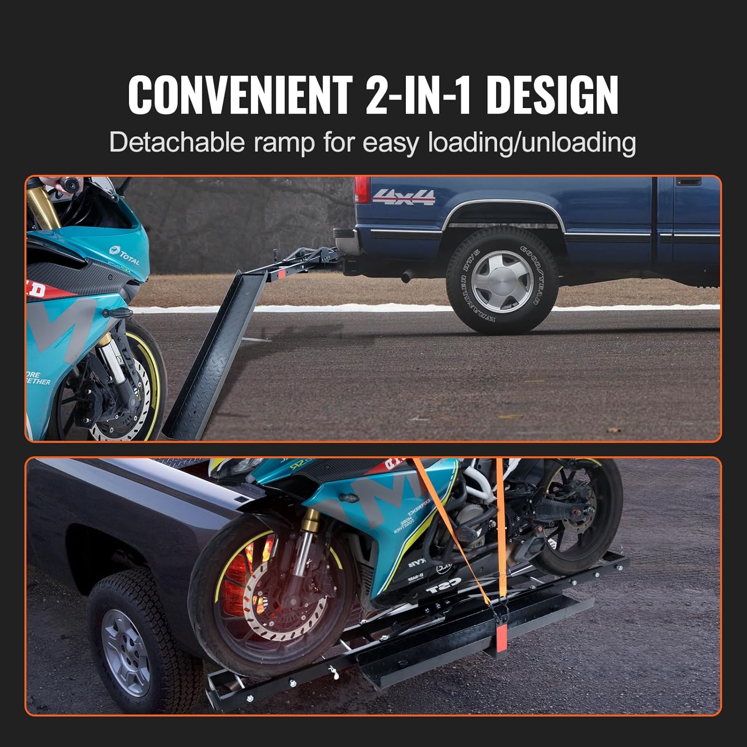 600 LBS Steel Motorcycle Carrier Hitch Mount with Loading Ramp I7294