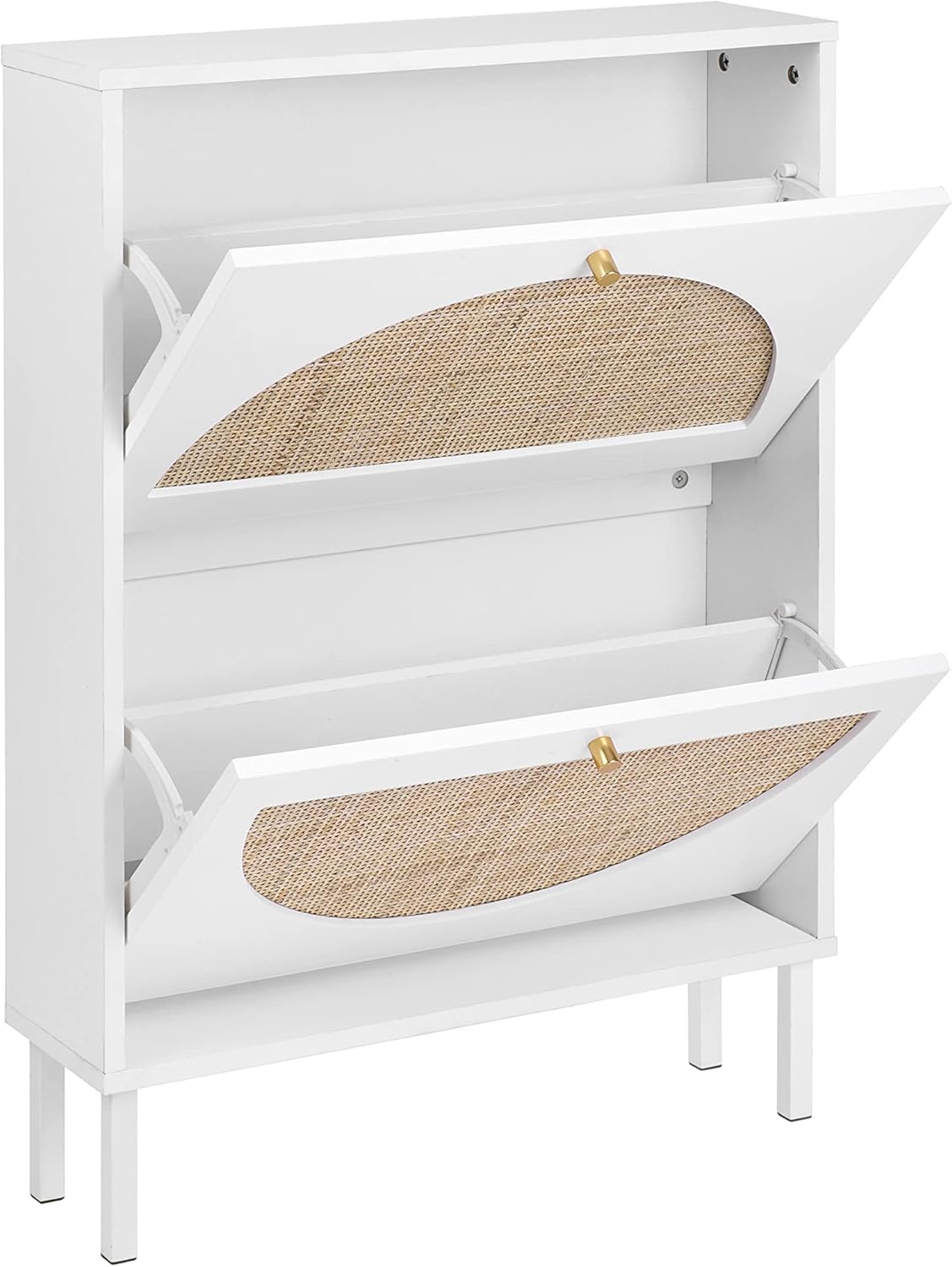 White 2-Drawer Shoe Cabinet with Rattan Doors F536212