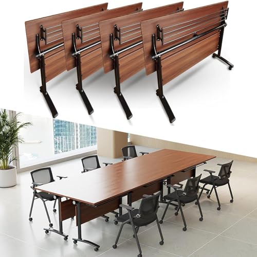 8FT White Folding Training Table with Wheels M693