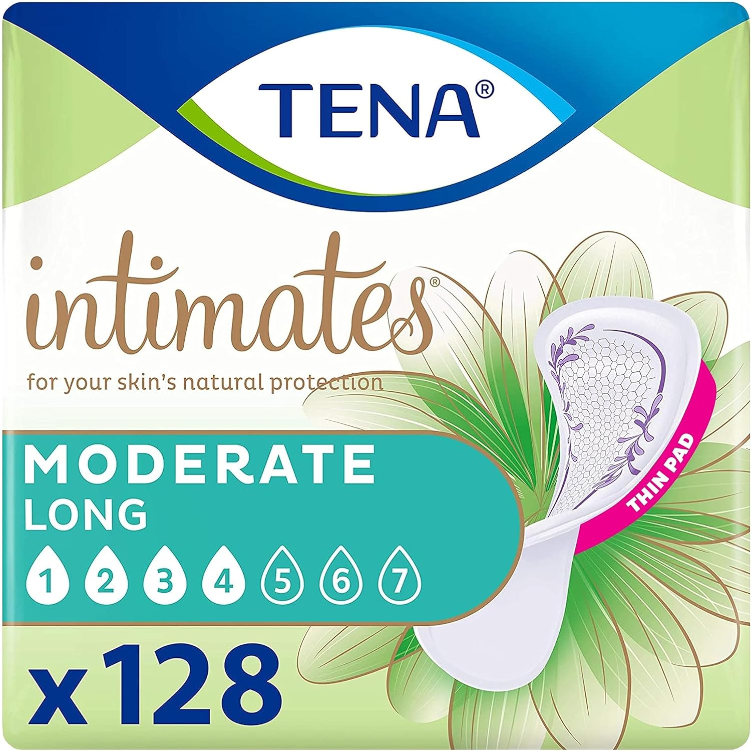 TENA Incontinence Pads, Moderate Absorbency, Long & Thin - 128 Count X21253