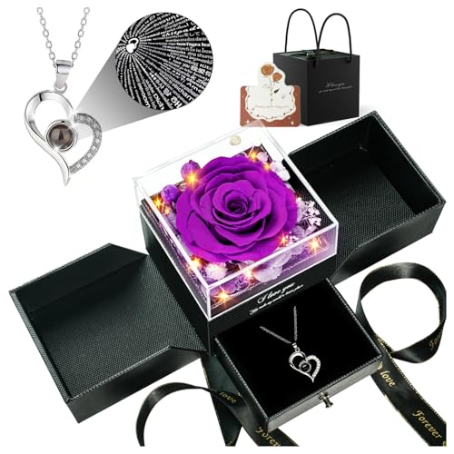 Red Preserved Real Rose Heart Necklace Z359884