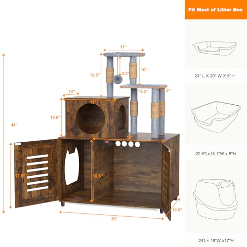 White All-in-one Cat Cabinet with Litter Box Enclosure, Scratching Post, Plush Perch and Divider M6423