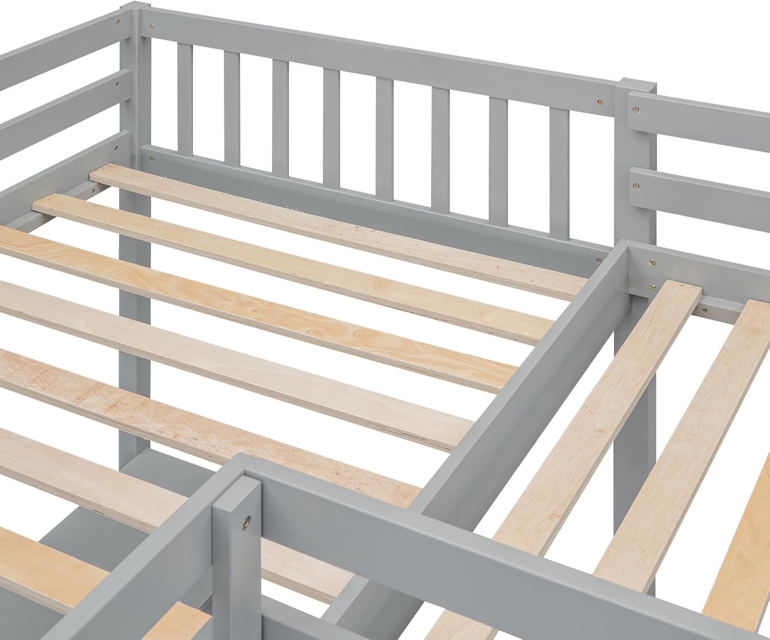 Gray Twin Size L-Shaped Loft Bed with Ladder and 2 Built-in Desks B656