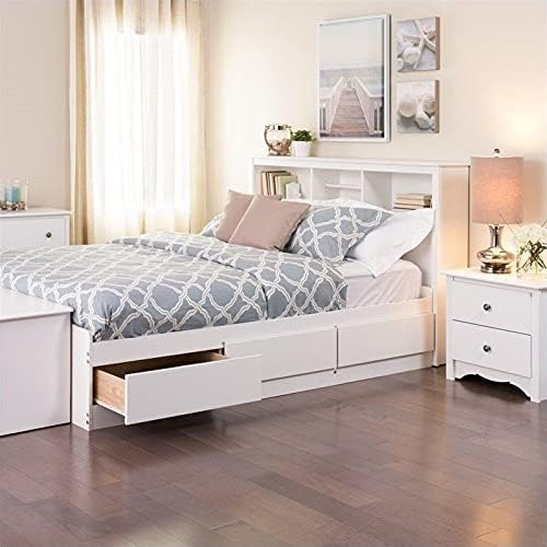 White Queen Bookcase Platform Storage Bed N827