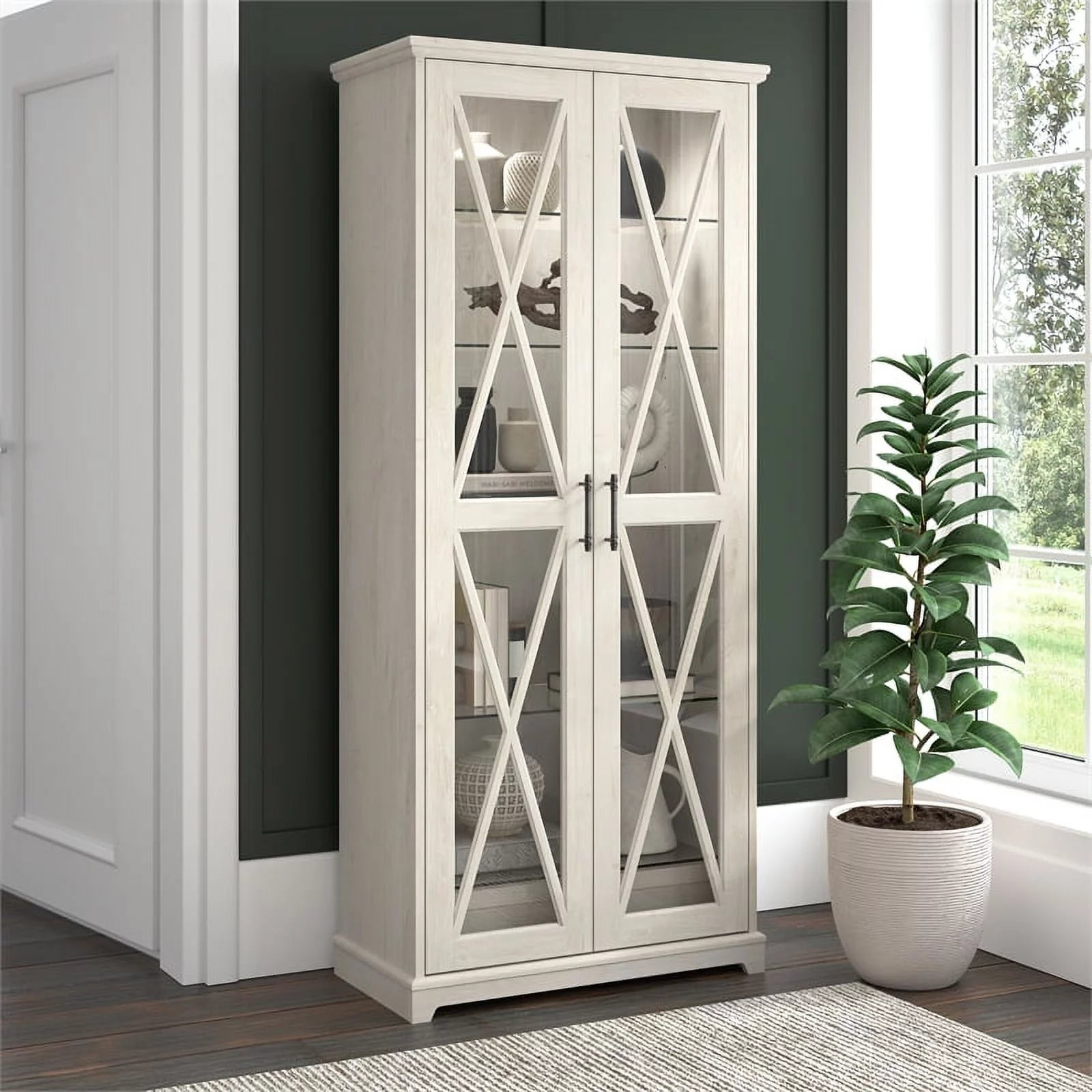 Linen White Oak Curio Cabinet with Glass Doors C3972