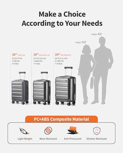 Grey Hardside Carry On Luggage with TSA Lock M3864