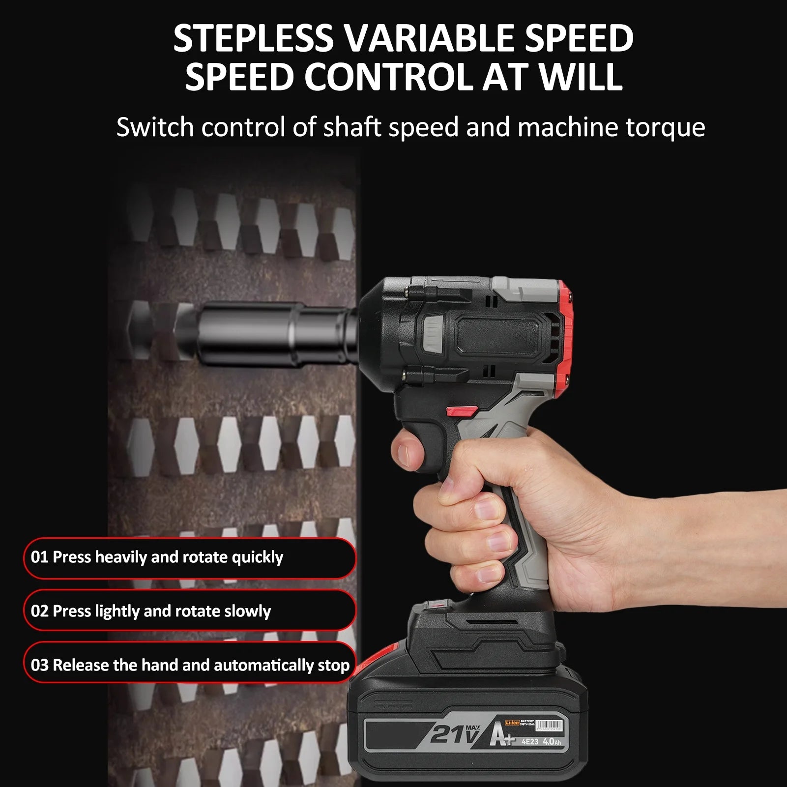 1/2 Inch 21v Electric Wrench with 4.0ah Battery and 17pcs Y605