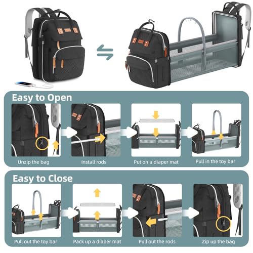 Black Large Diaper Bag Backpack with Changing Station Z13373