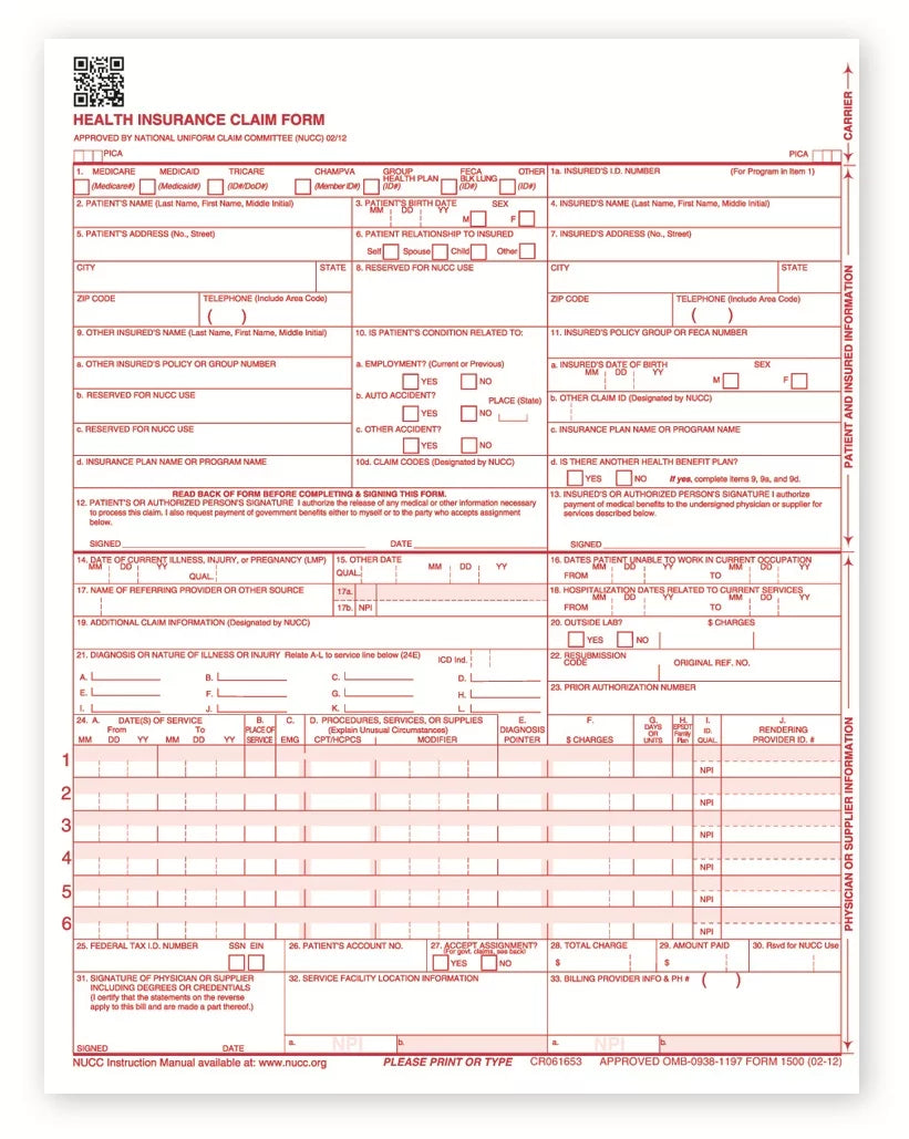 2500 sheets 8.5" x 11" Health Insurance Claim Form C197178