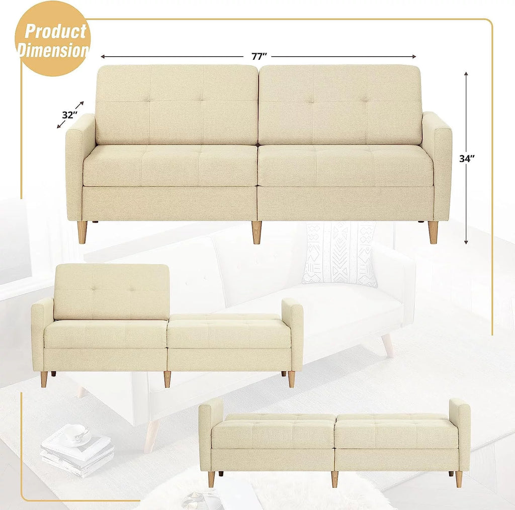 Beige Linen Sleeper Loveseat Sofa with Solid Wooden Frame C672809