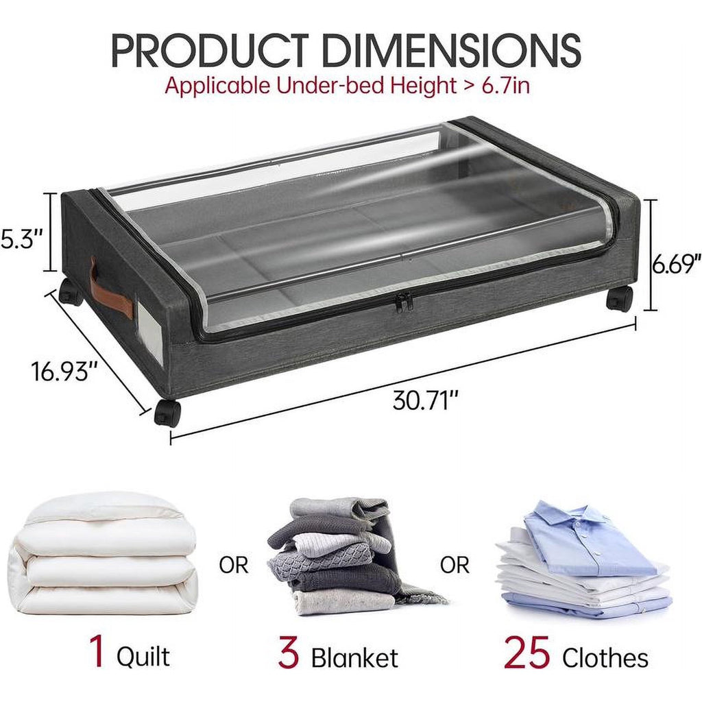 2-Pack Underbed Storage Boxes with Silent Wheels and Clear PVC Window Z3994