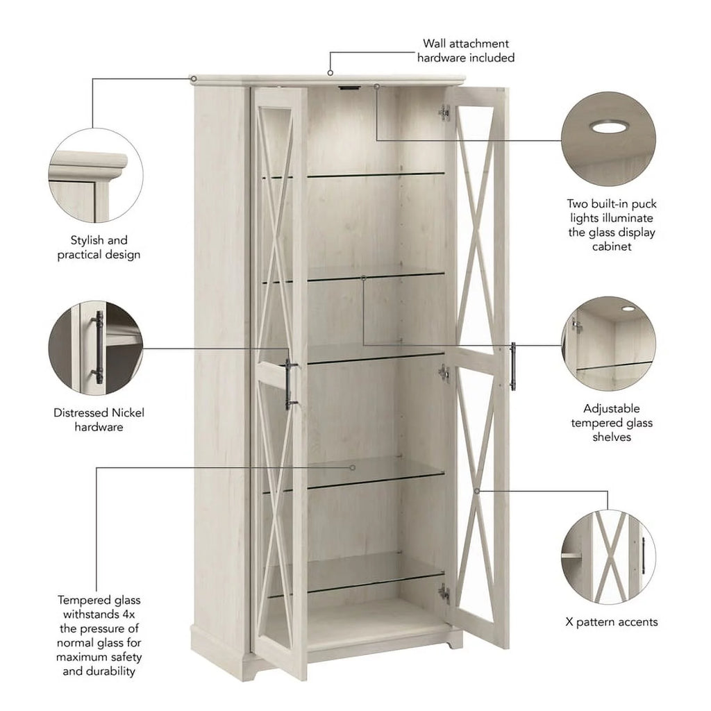 Linen White Oak Curio Cabinet with Glass Doors C3972