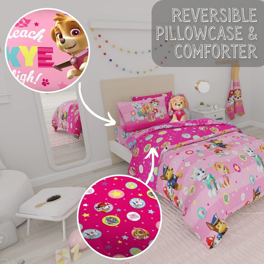 Twin Bedding Set with Reversible Comforter, Flat & Fitted Sheets, Pillowcase & Sham + Window Curtains P179686