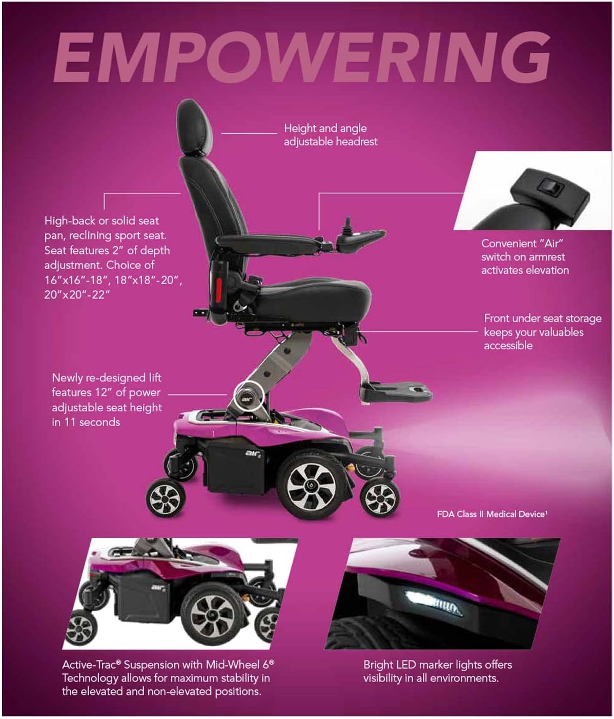 Power Chair with U-1 Batteries, Mid Wheel Drive, 300 lbs. WC, Up to 4 MPH, 16.8 Miles Range Per Charge R79604
