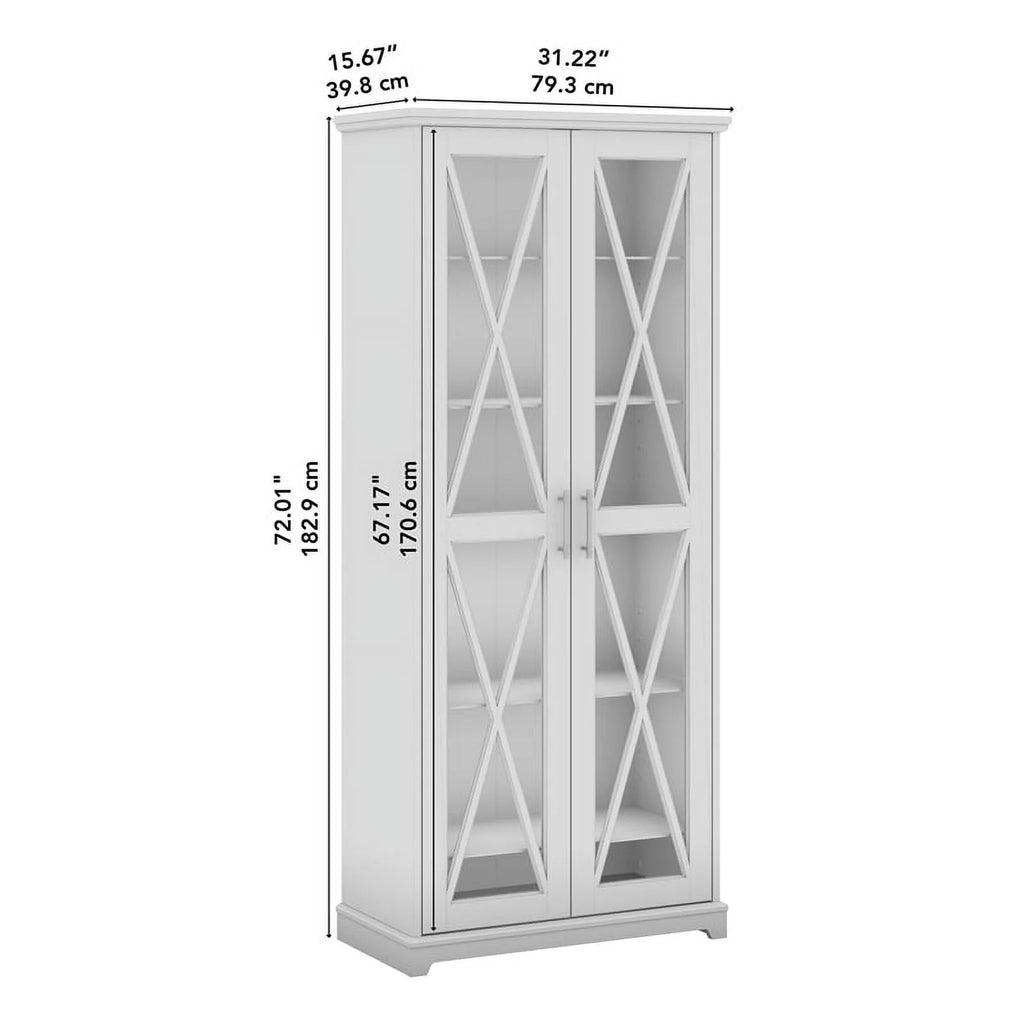 Linen White Oak Curio Cabinet with Glass Doors C3972
