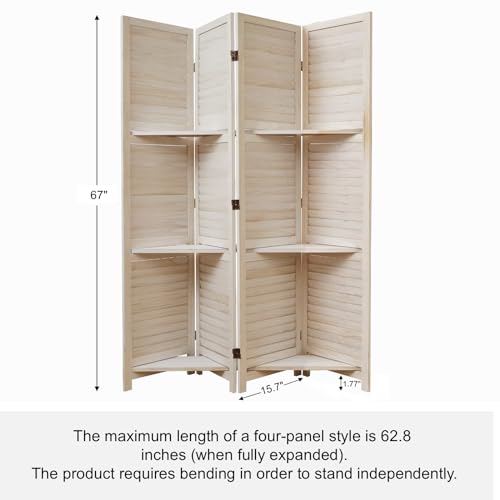 6 Panels Brown Folding Wood Room Divider with Shelves R7795