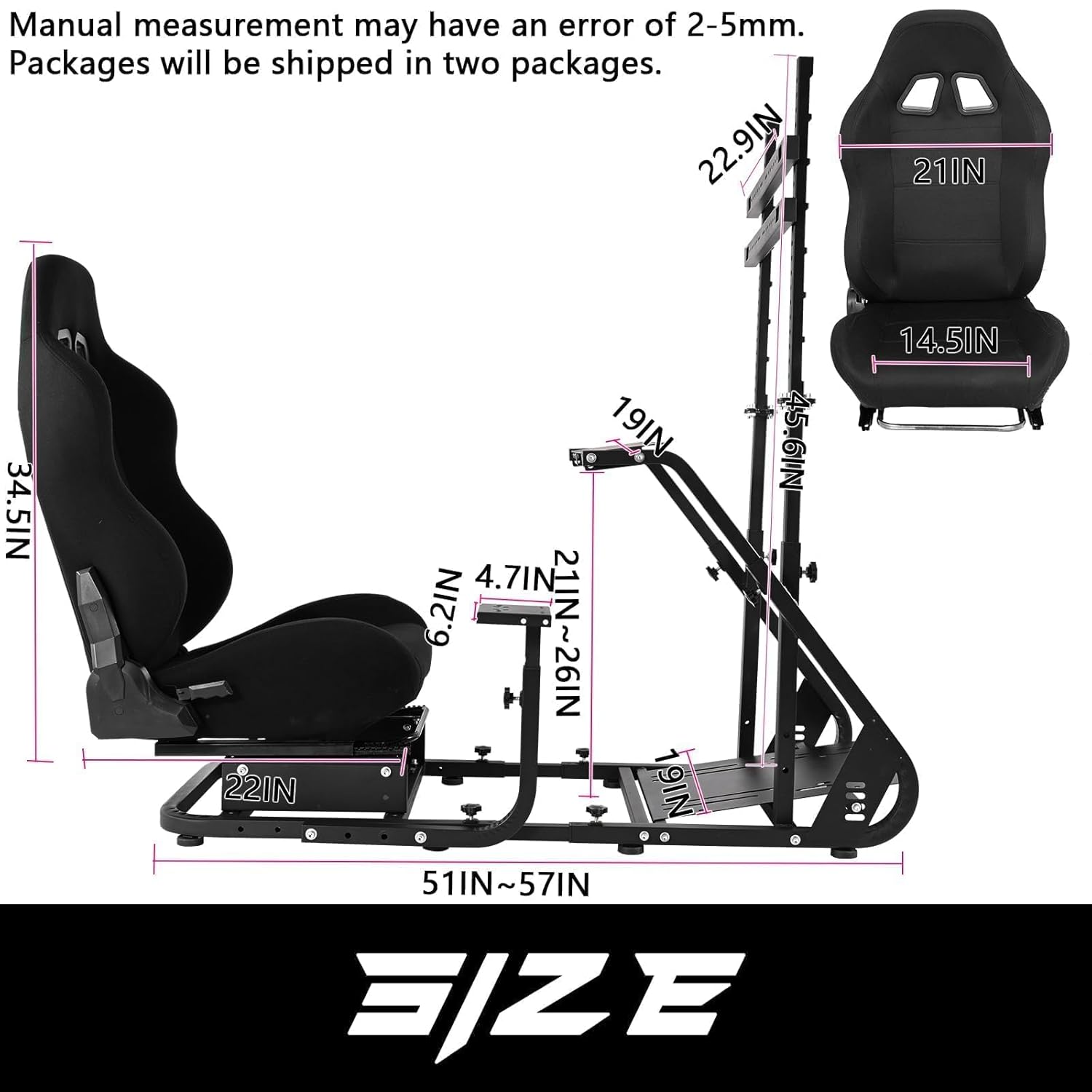 Black Seat TV VR Sim Racing Simulator Cockpit with Monitor Stand G9135