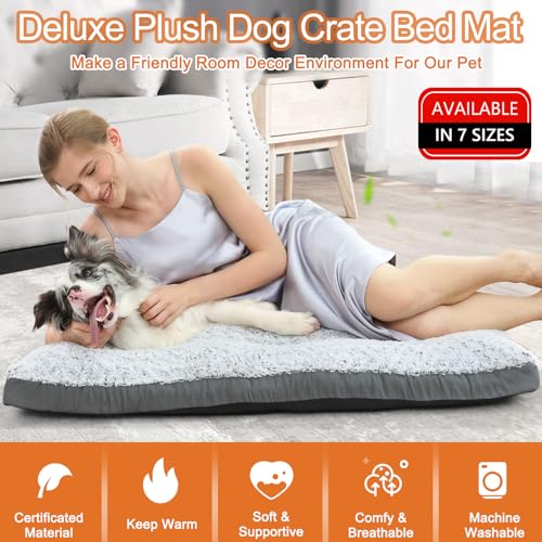 Grey Washable Plush Dog Bed, 35"x23" G8671