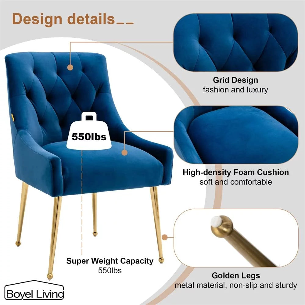 Navy Blue Velvet Dining Chair Set of 2 with Gold Legs Z224830