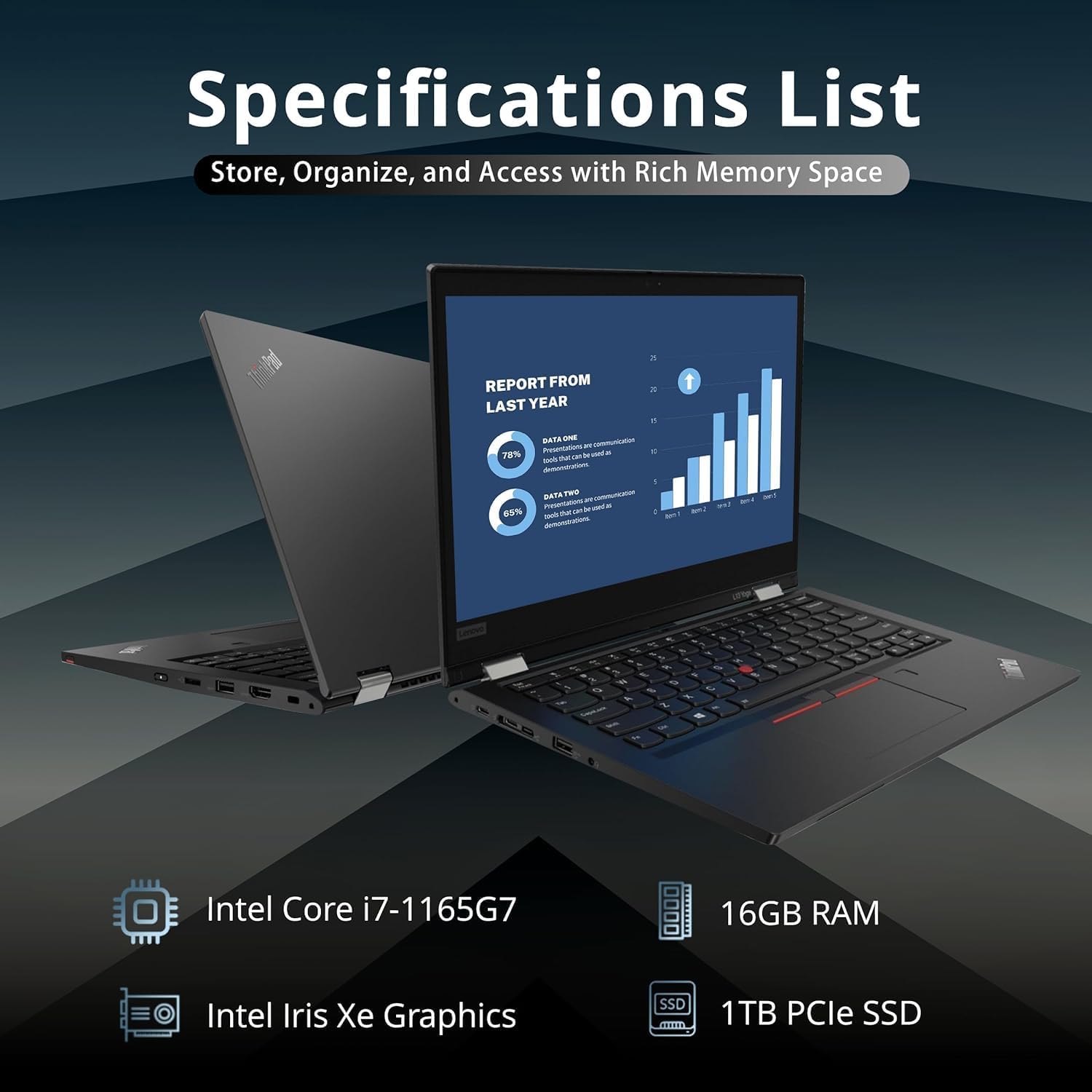 13.3" FHD Touchscreen 2-in-1 Laptop with 11th Gen Intel Core i7, 16GB RAM, 1TB SSD, Windows 11 Pro, Black Q8916