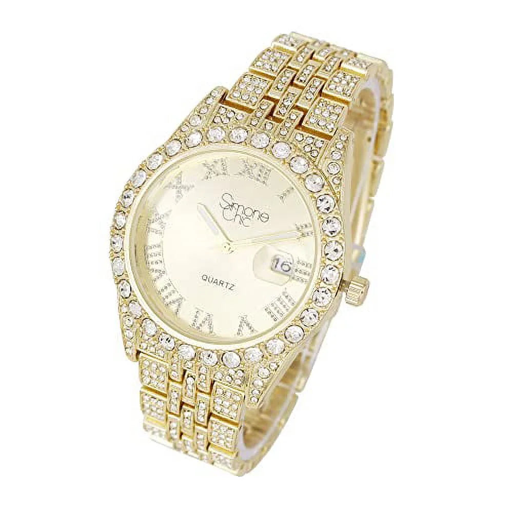 Fully Iced Out Diamond Watch with Roman Numerals Date and Colorful Dials T3683
