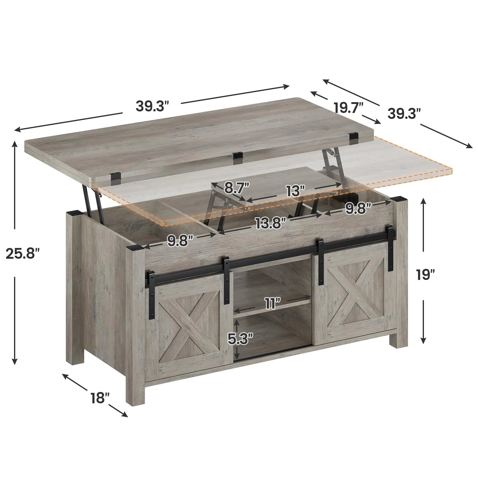 Gray Lift Top Coffee Table with Storage R9132
