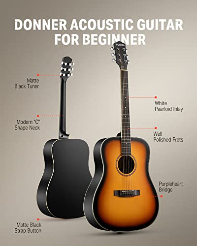 Black Full Size Acoustic Guitar Dreadnought Bundle Set with Gig Bag, Strap, Tuner, Pickguard Q5169