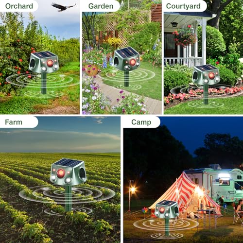 Solar Animal Repeller 360° Ultrasonic Outdoor with Motion Sensor & LED Flashing T441