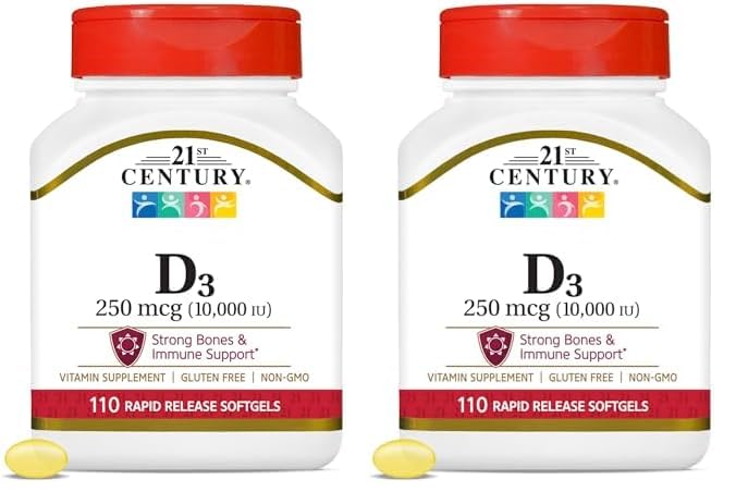 Vitamin D3 250 mcg (10,000 IU) Rapid Release Softgels, 110 Count A808768
