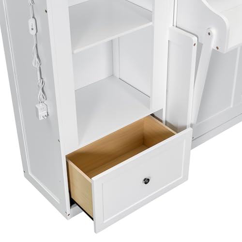 White Queen Size Wood Murphy Bed with Desk and Storage S734765