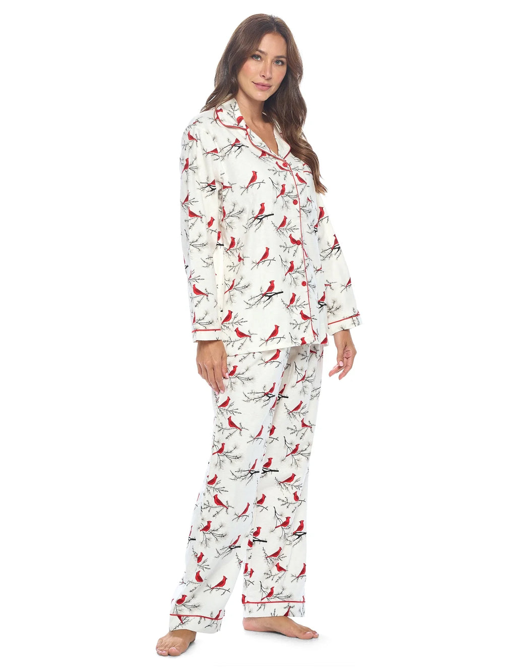 Women's Flannel Long Sleeve Button Down Pajama Set N3405