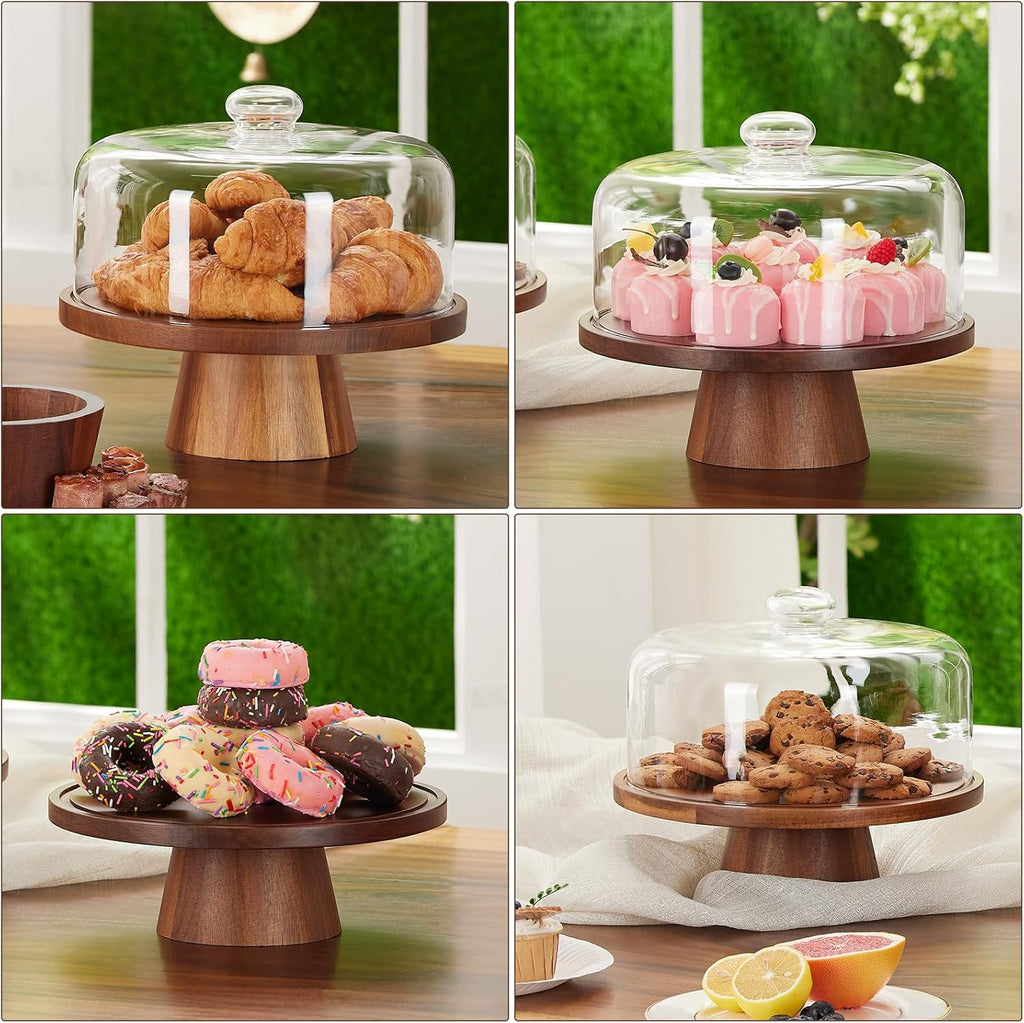 Wood Glass Cake Stand with Dome 11IN L1586