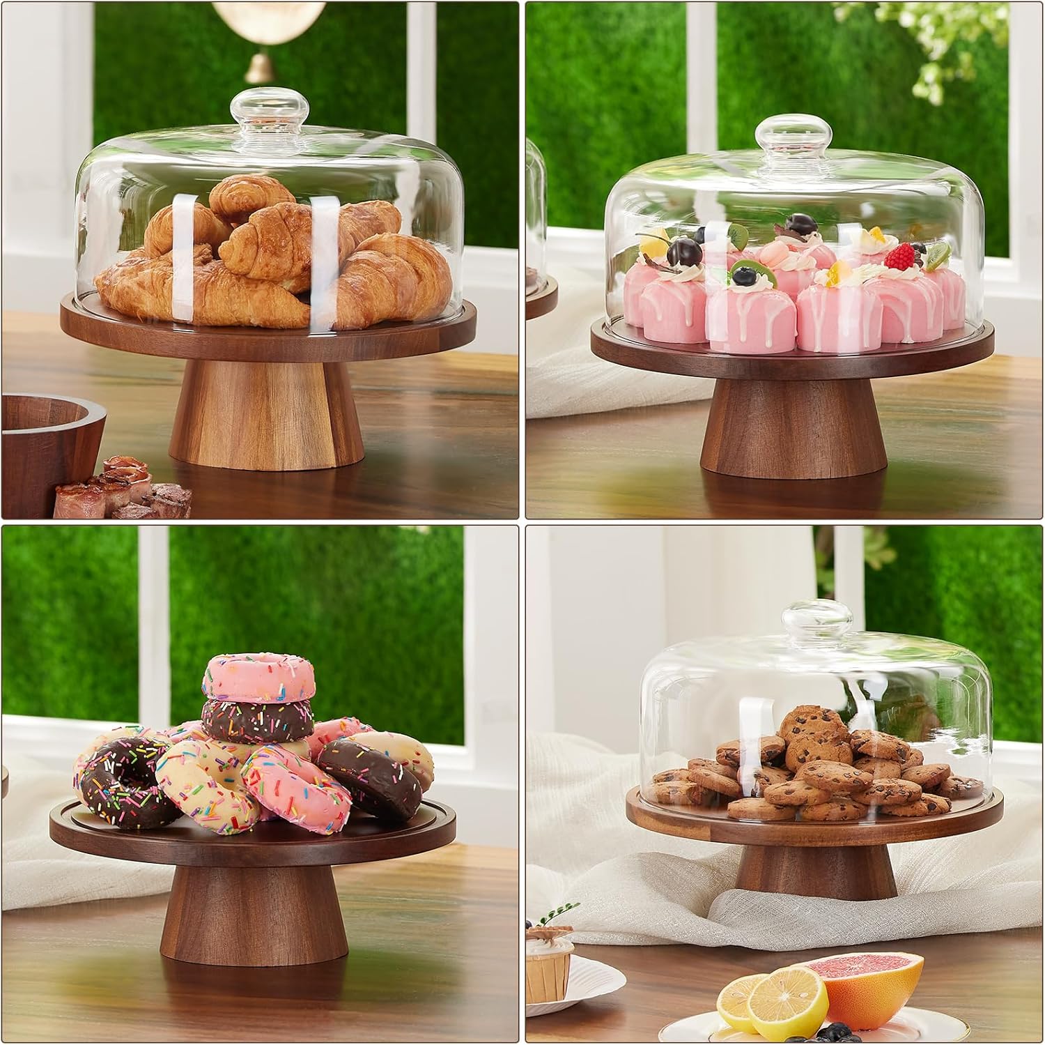 Wood Glass Cake Stand with Dome 11IN L1586