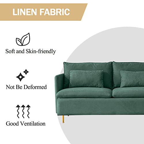 Green Cotton Linen 2-Seat Loveseat Couch G794687