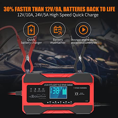 10-Amp 12V 24V Fully-Automatic Smart Car Battery Charger C890155