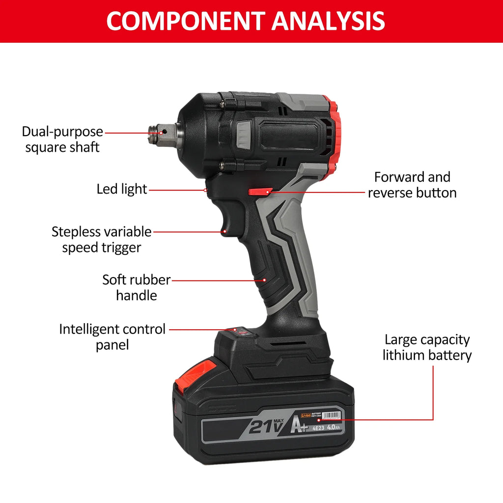 1/2 Inch 21v Electric Wrench with 4.0ah Battery and 17pcs Y605