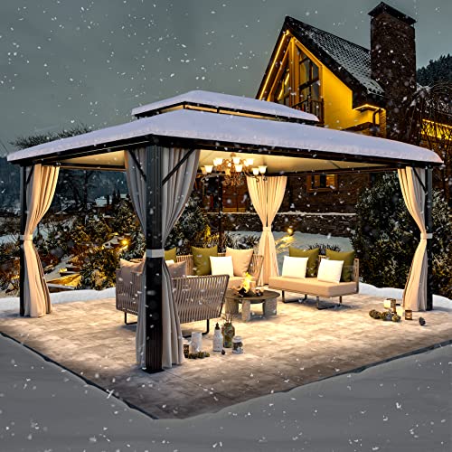 10'x13' Hardtop Gazebo with Curtains and Netting D653951