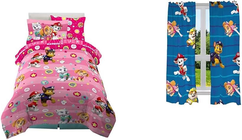 Twin Bedding Set with Reversible Comforter, Flat & Fitted Sheets, Pillowcase & Sham + Window Curtains P179686