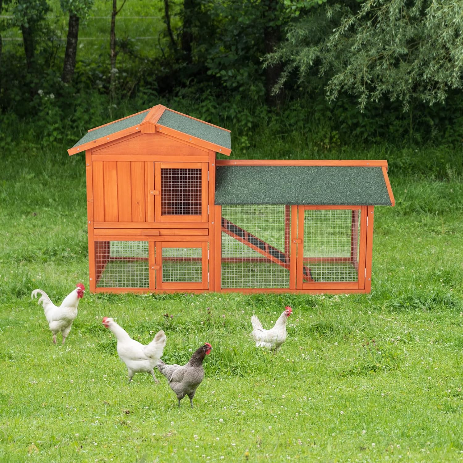 61" Wooden Chicken Coop on Wheels with Waterproof Tray Z9426