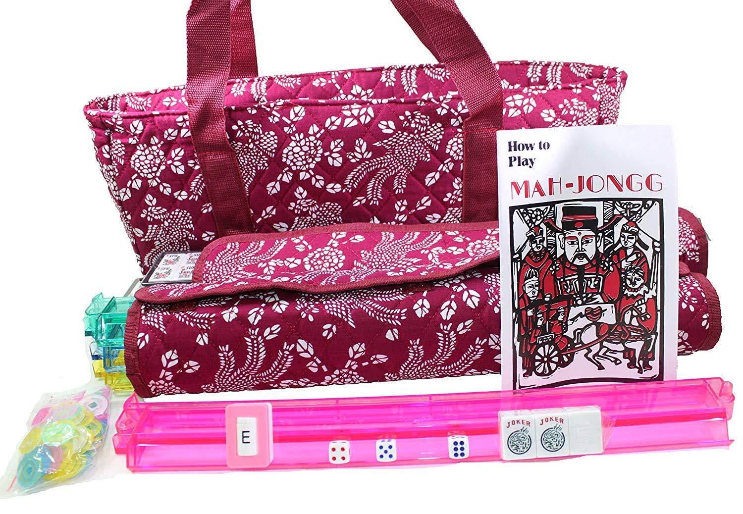 Violet Red 166 Tiles American Mahjong Set with Soft Bag B49490