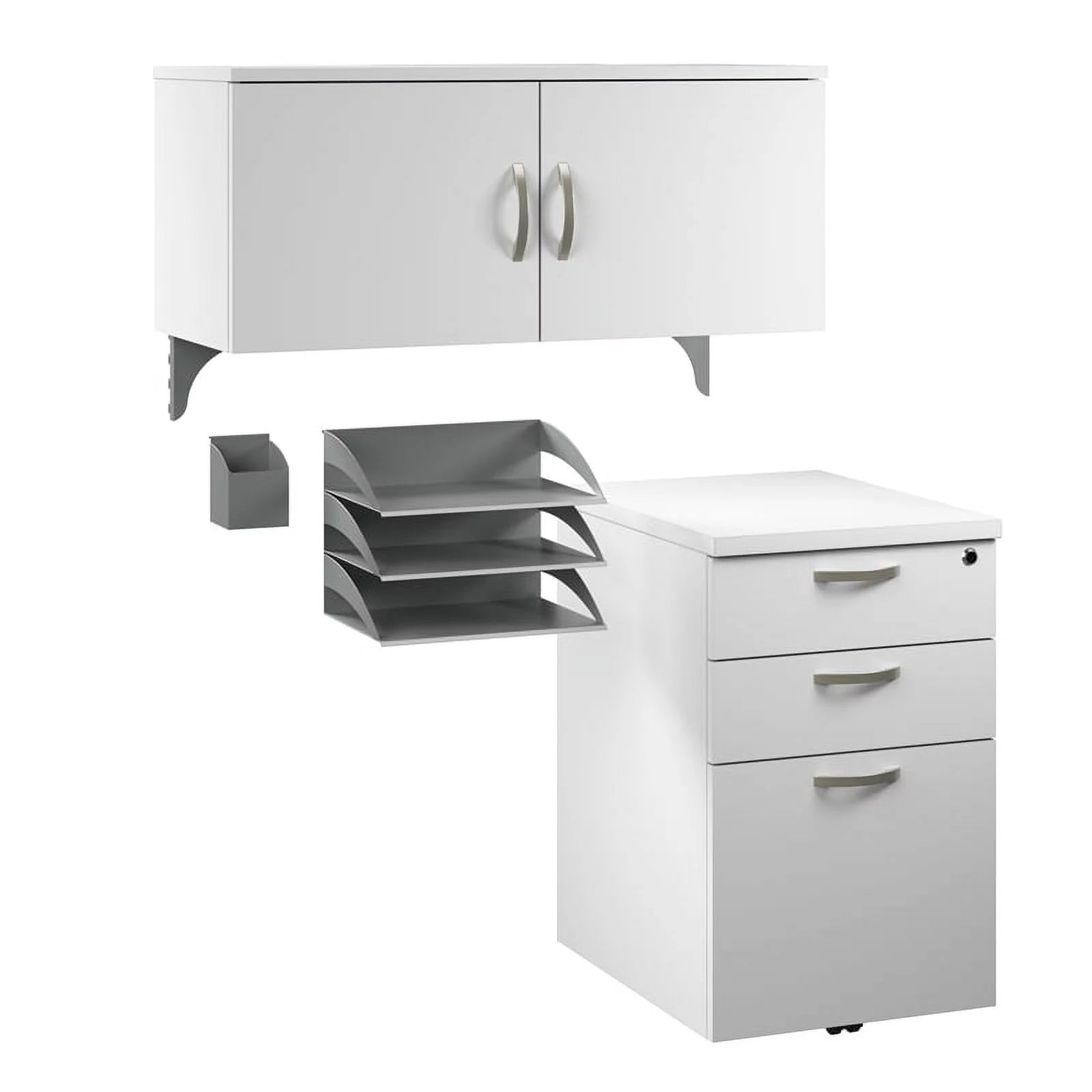 Pure White Engineered Wood Cubicle Storage Set N9421
