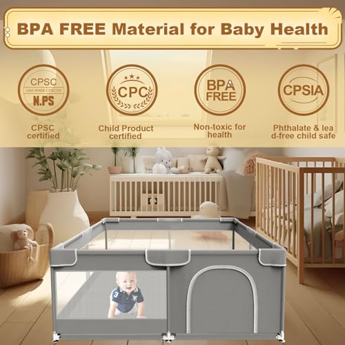 Grey 50 x 50 Inch Baby Playpen with Fabric and Mesh Z832884