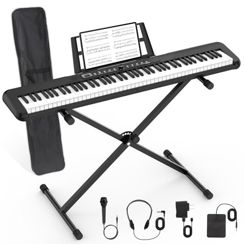 88 Key Semi Weighted Electric Digital Piano with Sustain Pedal, Power Supply, Stand, Carrying Case, Headphones F69841