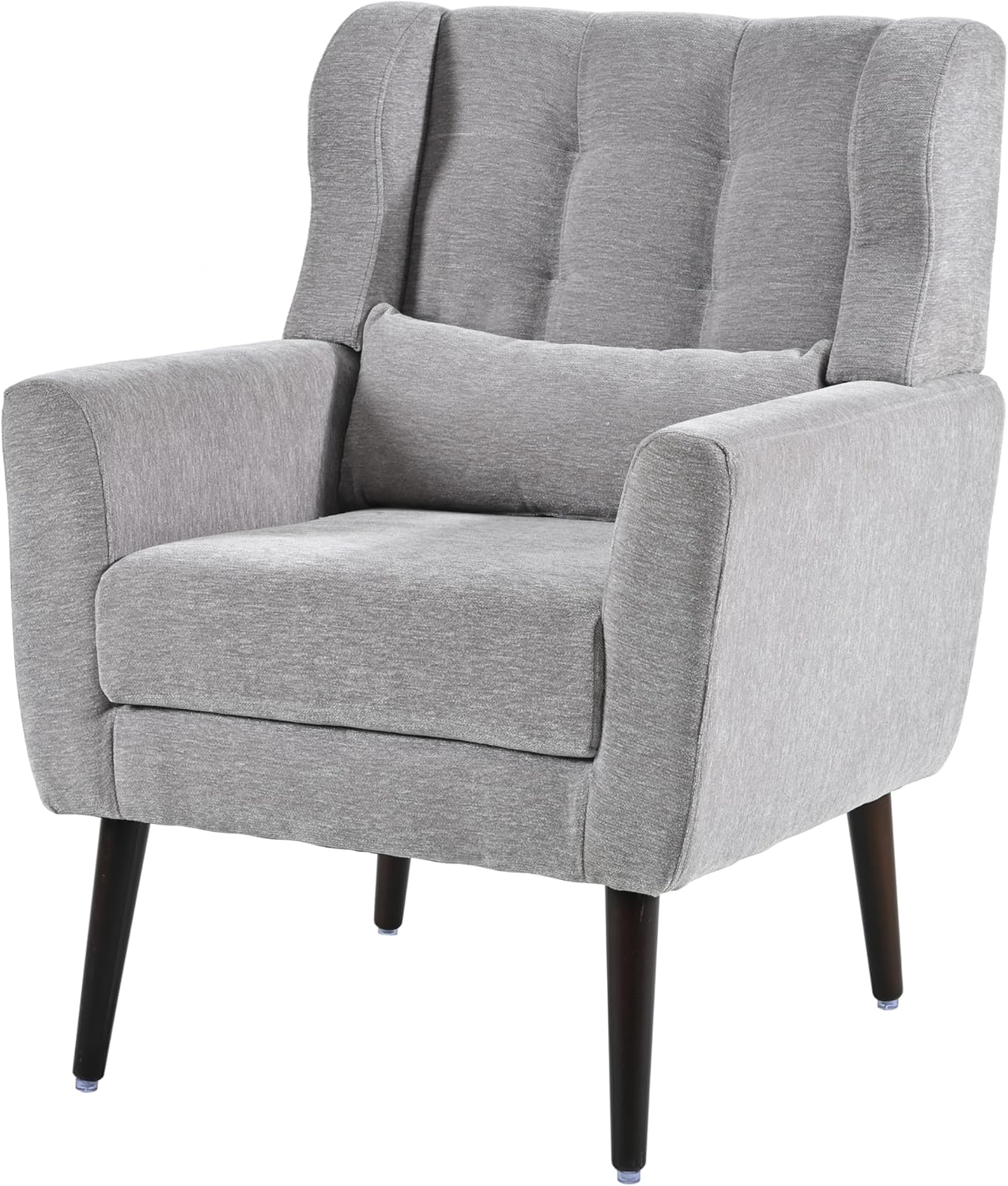 Chenille Upholstered Accent Chair with Pillow, Solid Wood Leg R35813