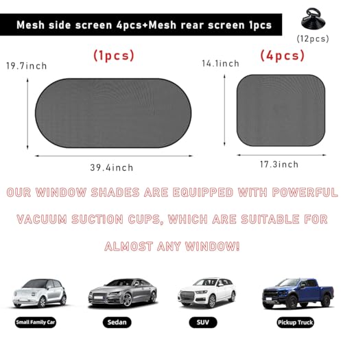 Car Window Shade, 20"×40" Rear Window Shade with Suction Cups A6514