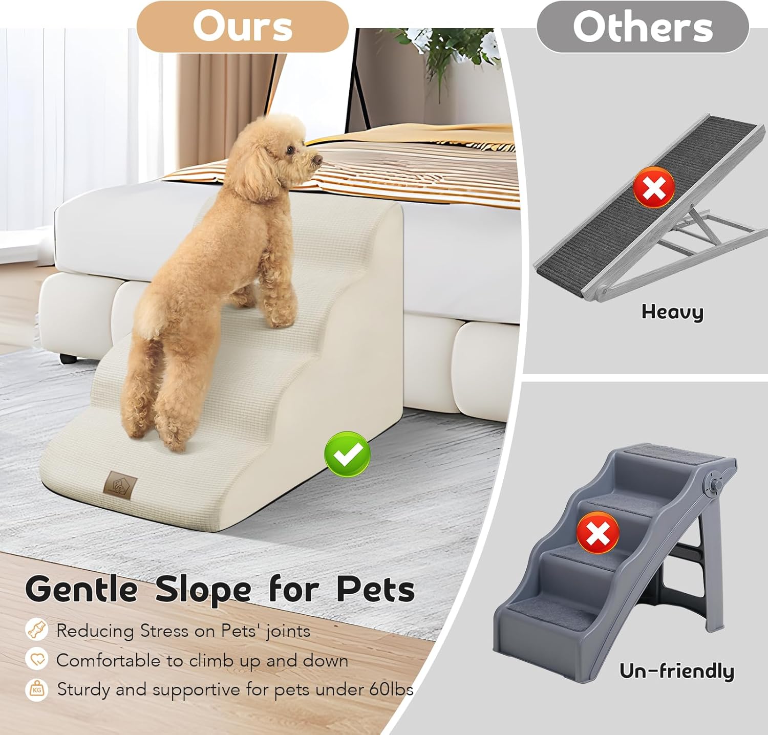 Beige 4-Tier Foam Pet Stairs S174731