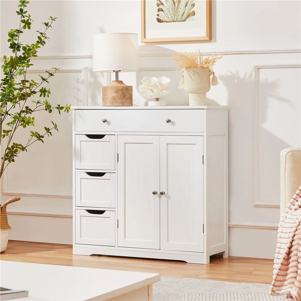 White 4 Drawer Floor Storage Cabinet with Adjustable Shelf E464