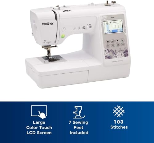 Sewing and Embroidery Machine, 80 Designs, 103 Built-In Stitches, Computerized, 4" x 4" Hoop Area, 3.2" LCD Touchscreen Display, 7 Feet T71835