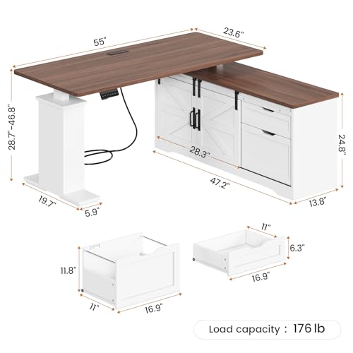Black L Shaped Standing Desk with Storage Drawers and Power Outlets K62772