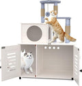 White All-in-one Cat Cabinet with Litter Box Enclosure, Scratching Post, Plush Perch and Divider M6423